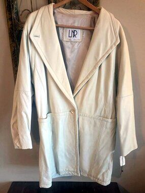 Vintage 1992 LNR Genuine Leather Blazer Jacket Cream Button Front Size L NWT